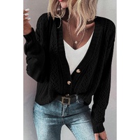 Black Open Knit Drop Shoulder Sweater Cardigan - L thumbnail