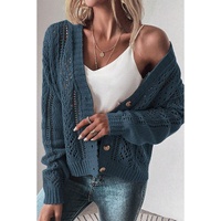 Real Teal Open Knit Drop Shoulder Sweater Cardigan - M thumbnail