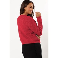 Fiery Red Ribbed Knit Bow Front Buttoned Cardigan - L thumbnail