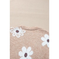 Smoke Gray Floral Print V Neck Knitted Button up Cardigan - L thumbnail