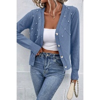 Myosotis Textured Knit Pearl Beaded Button Up Cardigan - L thumbnail