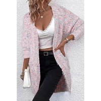 Pink Multicolor Confetti Open Front Knit Cardigan - L thumbnail