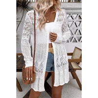 White Crochet Hollow Out Open Front Cardigan - XL thumbnail