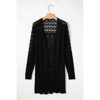 Black Crochet Hollow Out Open Front Cardigan - L thumbnail