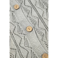 Gray Hollow Out Buttons Front Long Cardigan - L thumbnail
