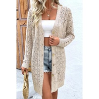 Parchment Hollow Out Buttons Front Long Cardigan - L thumbnail