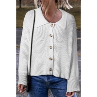White Collared Button-up Loose Fit Casual Sweater - M thumbnail