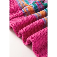 Rose Stripe Colorful Puff Sleeve Drop Shoulder Loose Cardigan - L thumbnail