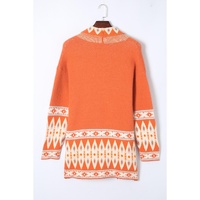 Orange Printed Aztec Print Open Front Knitted Cardigan - L thumbnail
