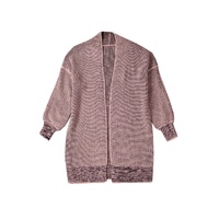 Pink Plaid Knitted Long Open Front Cardigan - L thumbnail