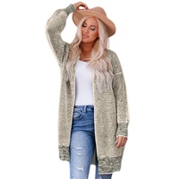 Apricot Plaid Knitted Long Open Front Cardigan - S thumbnail