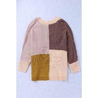 Brown Color Block Loose Open Front Knitted Cardigan - L thumbnail