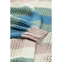Green Striped Color Block Hollowed Knit Cardigan - M thumbnail