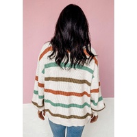 Azura Exchange Beige Drop Shoulder Pocketed Stripe Sweater Cardigan - XL thumbnail