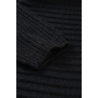 Black Horizontal Rib Knitted Open Front Hooded Cardigan - XL thumbnail