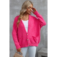 Rose Buttons Front Pocketed Sweater Cardigan - L thumbnail