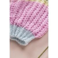Pink Contrast Striped Open Front Cable Cardigan - L thumbnail