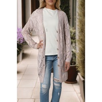 Azura Exchange Khaki Hollow-out Openwork Knit Cardigan - XL thumbnail