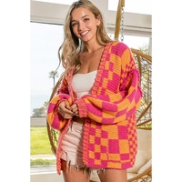 Azura Exchange Multicolor Open Front Mixed Checkered Pattern Knit Cardigan - L thumbnail