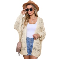 Apricot Casual Hollowed Knit Dolman Sleeve Cardigan - 2XL thumbnail