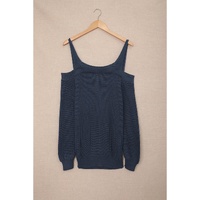 Dark Blue Dew Shoulder Juliette Knitted Sweater - L thumbnail