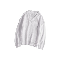 White V neck Drop Shoulder Knitted Sweater - M thumbnail