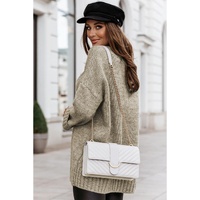 Gray V neck Drop Shoulder Knitted Sweater - S thumbnail