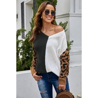 Azura Exchange Leopard Print Contrast Color V Neck Sweater - S thumbnail