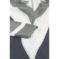Gray Striped Colorblock V Neck Knitted Sweater - XS thumbnail