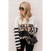 Slouchy Drop-shoulder Leopard Striped Colorblock Sweater - S thumbnail