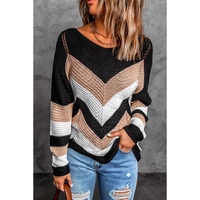 Black Chevron Colorblock Knit Sweater - S thumbnail