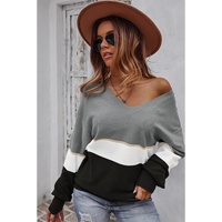 Gray Colorblock V Neck Sweater - S thumbnail