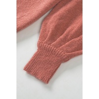 Solid Color Puffy Sleeve Pocketed Sweater - L thumbnail