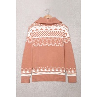 Azura Exchange Pink Geometry Knit Quarter Zip Sweater - L thumbnail