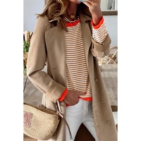 Brown Contrast Trimmed Striped Drop Shoulder Sweater - M thumbnail