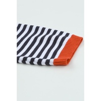 Contrast Trimmed Striped Drop Shoulder Sweater - M thumbnail