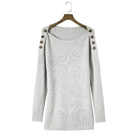 Gray Buttoned Drop Shoulder Oversized Sweater - S thumbnail
