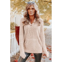 Azura Exchange Apricot Waffle Knit Buttons Hooded Sweater with Pocket - XL thumbnail