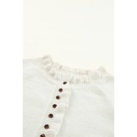 Beige Frill Trim Buttoned Knit Pullover Sweater - L thumbnail