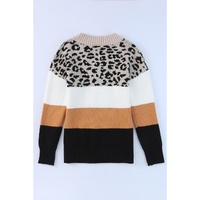 Khaki Leopard Color Block Long Sleeve Sweater - XL thumbnail