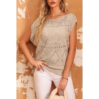 Azura Exchange Pointelle Knit Short Dolman Sleeve Sweater Top - L thumbnail
