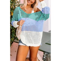 Azura Exchange Eyelet Long Sleeve Twisted Back Knit Top - S thumbnail