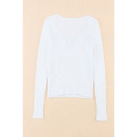White Cable Crossed V Neck Sweater - M thumbnail