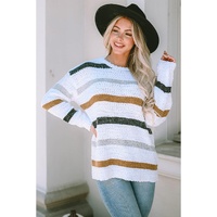 Striped Popcorn Knit Sweater - L thumbnail