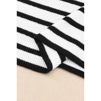 Stripe Collared V Neck Lightweight Knit Casual Sweater - M thumbnail
