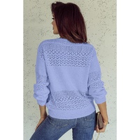 Sky Blue Eyelet Pattern Detail V Neck Drop Shoulder Sweater - M thumbnail