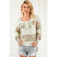 Multicolor Space Dye Henley Knit Sweater - M thumbnail