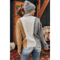 Multicolor Colorblock Textured Drop Shoulder Sweater - L thumbnail