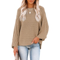 Brown Exposed Seam Ribbed Knit Dolman Top - M thumbnail