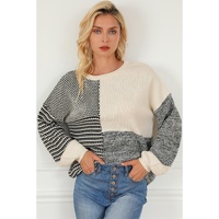 Black Neutral Colorblock Tie Back Sweater - L thumbnail